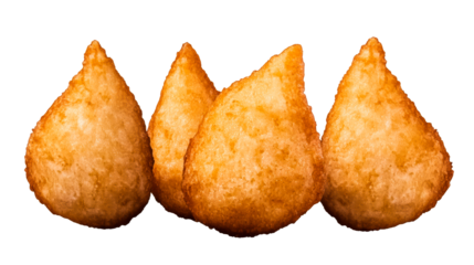 Crispy fried pastries arranged in a neat row on a clear background