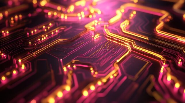Abstract glowing circuit board lines
