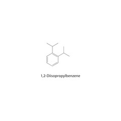 1,2-Diisopropylbenzene skeletal structure. Alkylbenzene compound schematic illustration. Simple diagram, chemical formula.