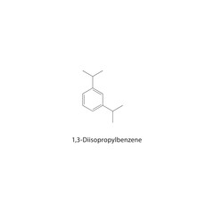 1,3-Diisopropylbenzene skeletal structure. Alkylbenzene compound schematic illustration. Simple diagram, chemical formula.