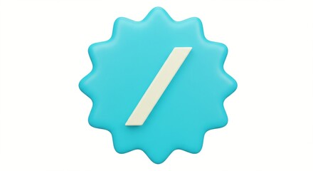 A stylized, three-dimensional emblem featuring a teal, starburst-shaped background and a white diagonal line running across the center.