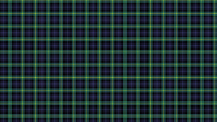 Detailed view of a dark blue and green plaid pattern with yellow lines and a symmetrical design