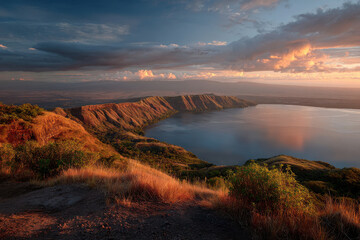 breathtaking view of volcanic caldera in nicaragua illuminated by golden hour light