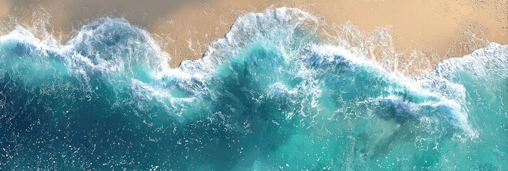 Aerial view of turquoise waves crashing on a sandy beach (2)