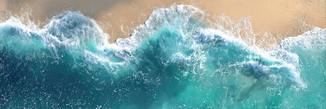 Aerial view of turquoise waves crashing on a sandy beach (2) - Powered by Adobe