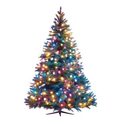Obraz premium Beautifully decorated christmas tree with colorful lights isolated on transparent background