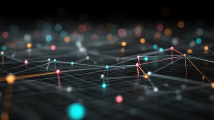 A futuristic digital network with illuminated nodes and lines, representing data flow and connection. - Powered by Adobe