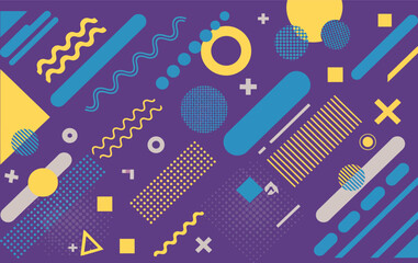 A violet background with geometric shapes and patterns