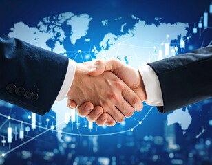 Business handshake against a global network