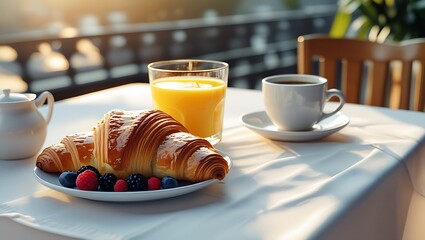 Coffee And Croissant On Morning Table