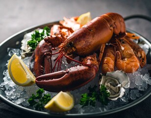 Gourmet seafood platter with lobster shrimp oysters &ndash; upscale restaurant style