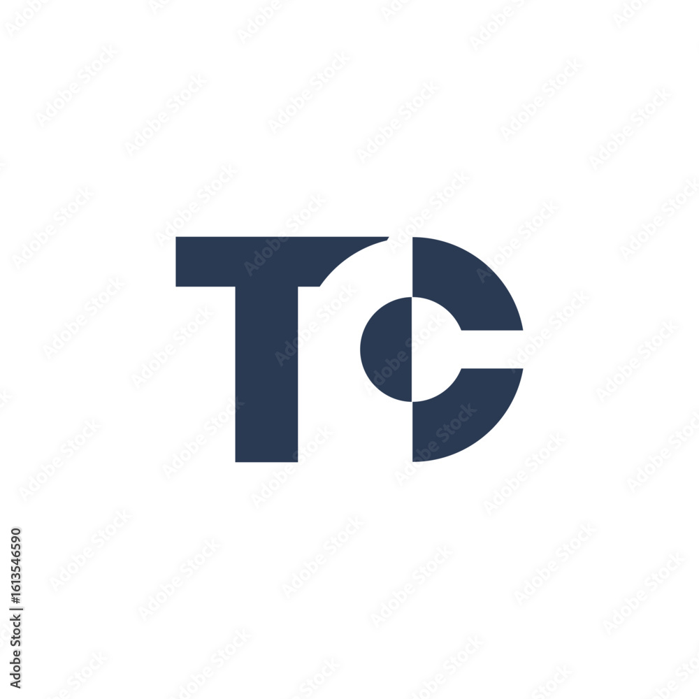 Poster the image shows a logo design of a monogram with initial letters tc in dark color in simple flat sty