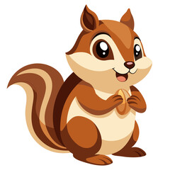 Adorable Cartoon Chipmunk Holding Nut; Happy, Friendly, Childlike Style; Perfect for Children's Products