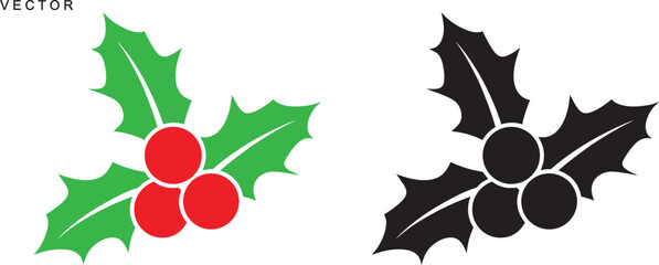 Christmas holly berry vector collection, vector illustration icons set