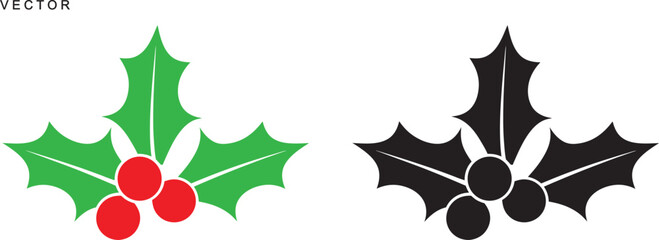 Christmas holly berry vector collection, vector illustration icons set