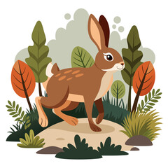 Adorable Cartoon Brown Hare in Autumnal Forest Setting:  Cheerful, Childlike Illustration