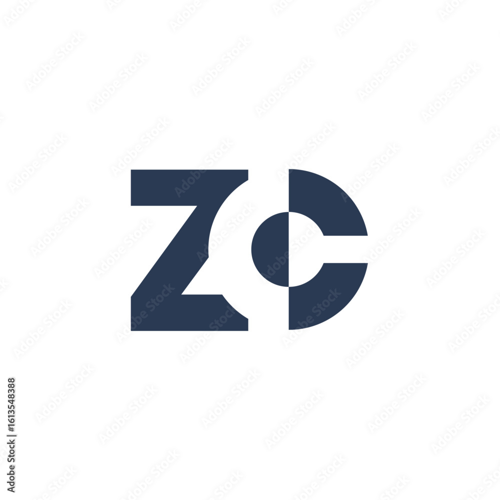 Poster the image shows a logo design of a monogram with initial letters zc in dark color in simple flat sty