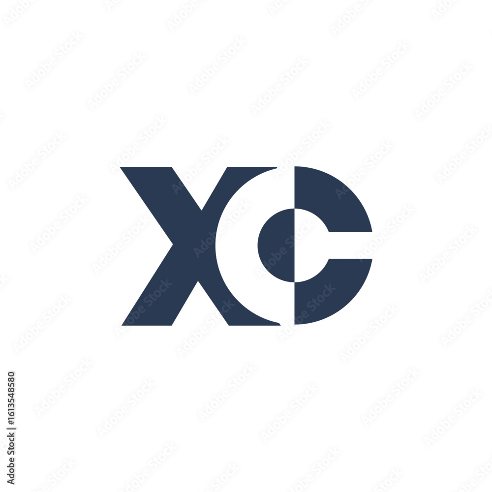 Poster the image shows a logo design of a monogram with initial letters xc in dark color in simple flat sty