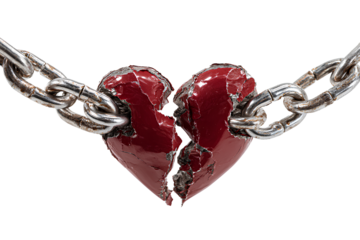  Chained broken heart symbol white background