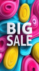 Fototapeta premium Colorful abstract design promoting a big sale event with vibrant shapes and bold text in a dynamic arrangement
