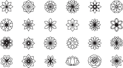 Collection of intricate floral ornamental designs isolated on transparent background
