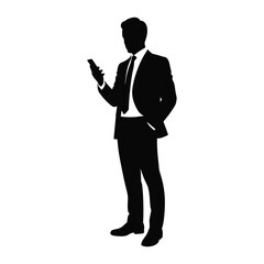 Silhouette of a businessman in a suit holding a smartphone