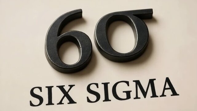 A bold black six sigma symbol is displayed on creamy paper. Concept of process improvement and operational excellence.