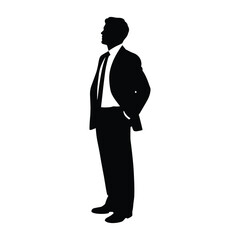 Silhouette of a businessman in a suit standing with hands in pockets