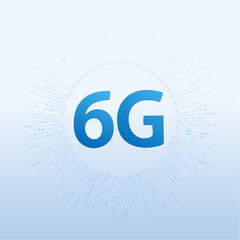 6G technology background. Digital data as digits connected each other and form symbol 6G on blue background. New generation mobile networks and internet.