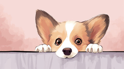 Cute Peeking Dog Cartoon Illustration – Funny Vector Puppy Face with Cheerful Expression

