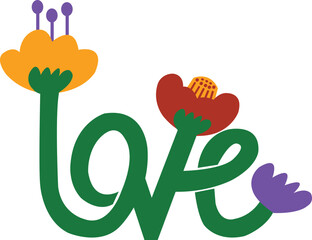 Love Typography Flower Vector – Cute Romantic Floral Design