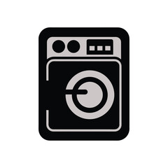 Washing machine icon with round door and control panel isolated on white background