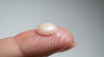 Pearlescent Cosmetic Drop on Fingertip