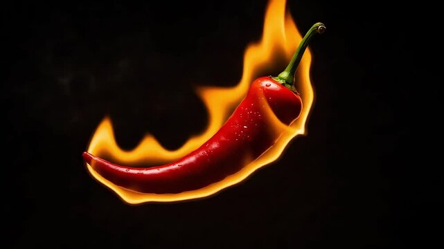 Spicy Red Chili Pepper Surrounded by Flames