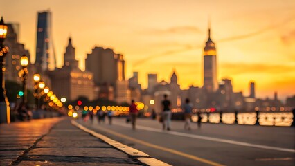 Obraz premium Blurred city sunset lightscape, urban bokeh background