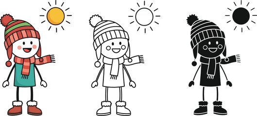 Naklejka premium Winter character illustration vector design with hat and scarf for graphic resources design