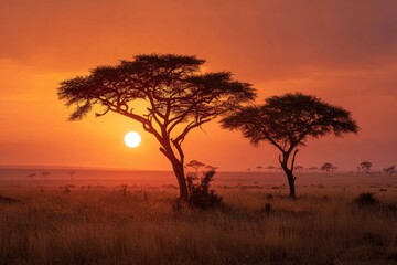 Obraz premium Sunrise over the African savanna