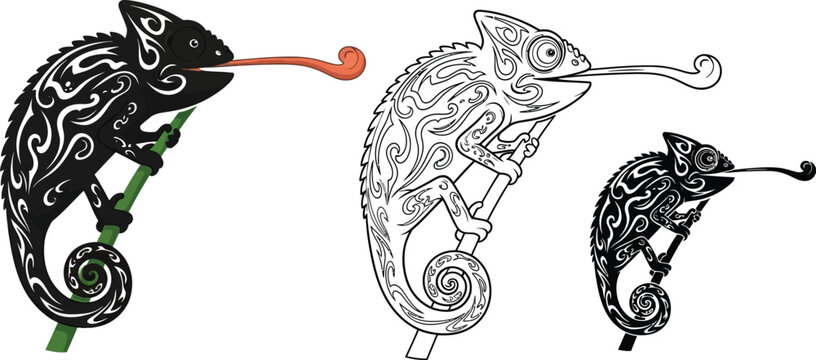 Chameleon vector graphics illustration lizard reptile animal design editable template artwork