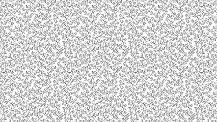 Detailed black and white floral pattern with vines and leaves on a white background surface design