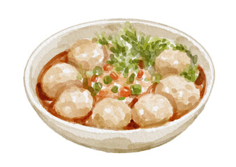 Watercolor bakso isolated on white background