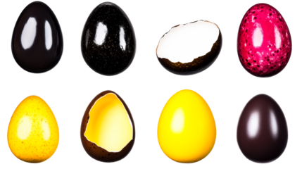 Unique assortment of colorful Easter eggs on transparent background