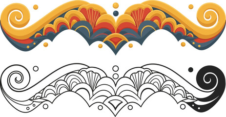 Download decorative floral vector design element with line art and color version for free use