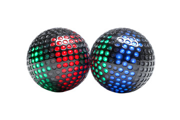 Two-tone disco ball light with red green blue dots white background
