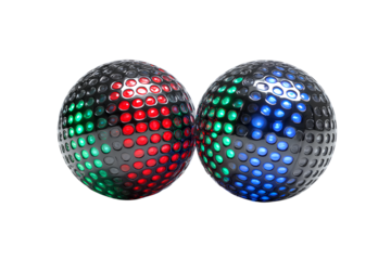 Two-tone disco ball light with red green blue dots white background