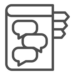 Book with dialogues line icon, communication manual concept, paper book with bookmark vector sign on white background, outline style icon for mobile concept and web design. Vector graphics.