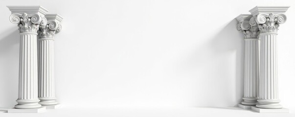 Intricate Greek columns, acanthus leaf reliefs, pristine white backdrop , Greek columns, scroll, design