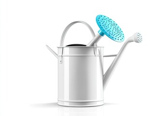 White watering can with light-blue nozzle