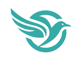 Dynamic flying bird logo design, perfect for a brand identity. Bold, stylized logo of a bird in flight, featuring vibrant blue and orange colours. 