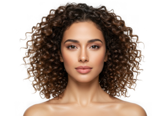 Portrait of a woman with curly hair on transparent background