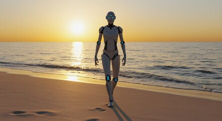 Robot on the Beach at Sunset